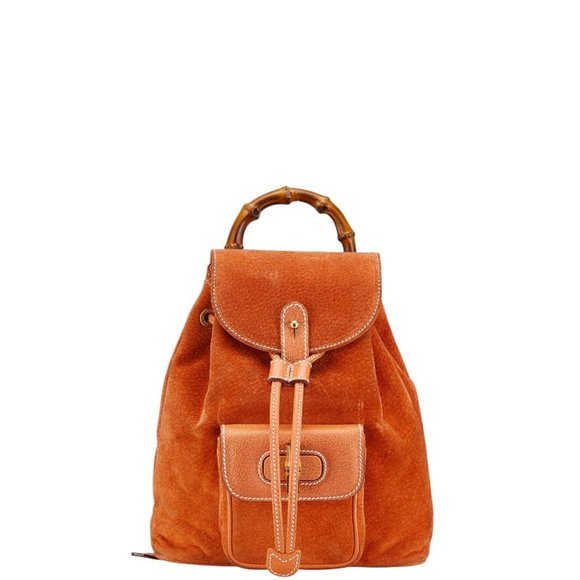 Gucci Bamboo Backpack 003 2058 0030 Orange Suede Leather Women's GUCCI - Picture 1 of 10
